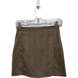 Brandy Melville Plaid Mini Skirt XS Brown Black Checkered A-Line Preppy Academia